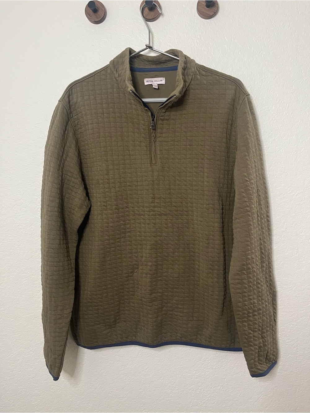 Peter Millar Olive Quilted Jacket with Blue Trim